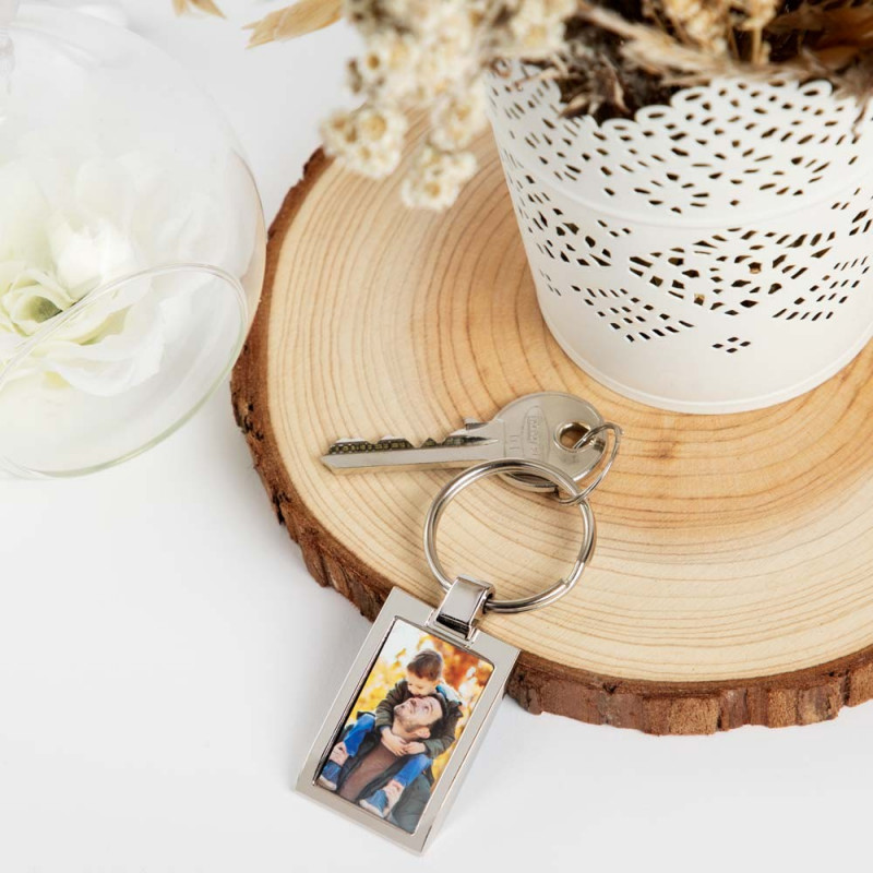 Porte-clé bois fleur avec photo imprimée
