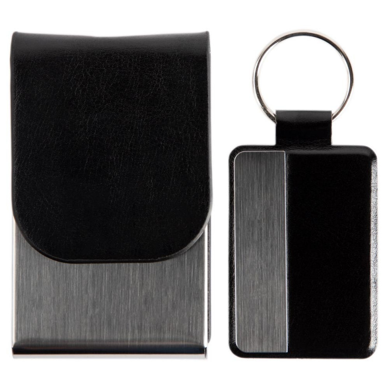 Porte-cartes en cuir avec anneau pour porte-clefs