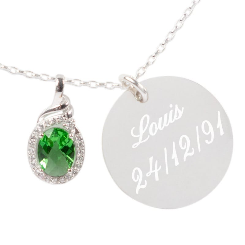 Collier strass vert gravé