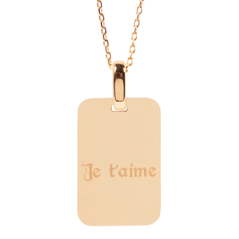 Collier rectangle en plaqué or avec texte gravé