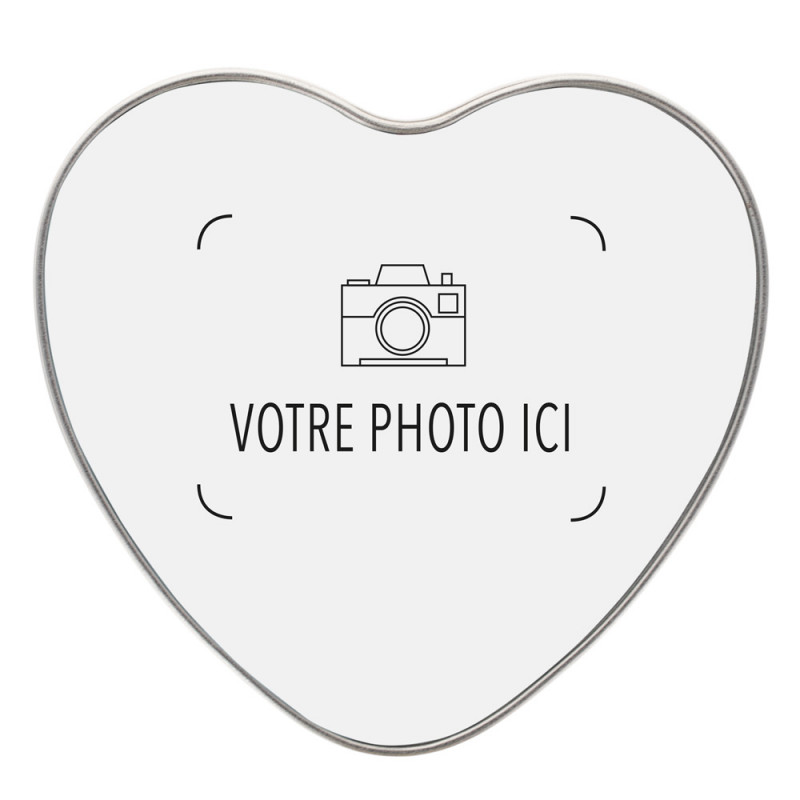 Boite cœur métal argenté personnalisée - Boite cœur imprimée photo