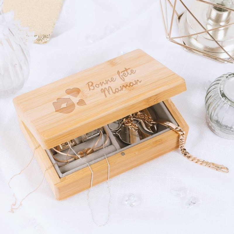 Petite boîte à bijoux bambou personnalisée Les bijoux de - Ourson Câlin