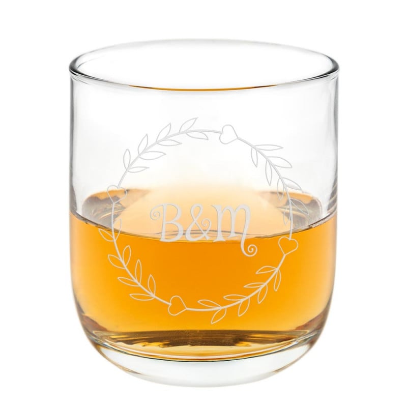 Verre à rhum personnalisé avec cadre rond cœur