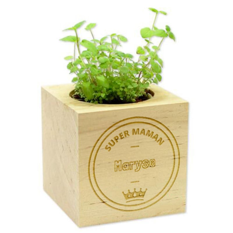 Cube plante bois personnalisé pour maman