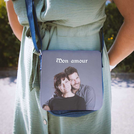 Sac besace en jean bleu a personnaliser Impression photo