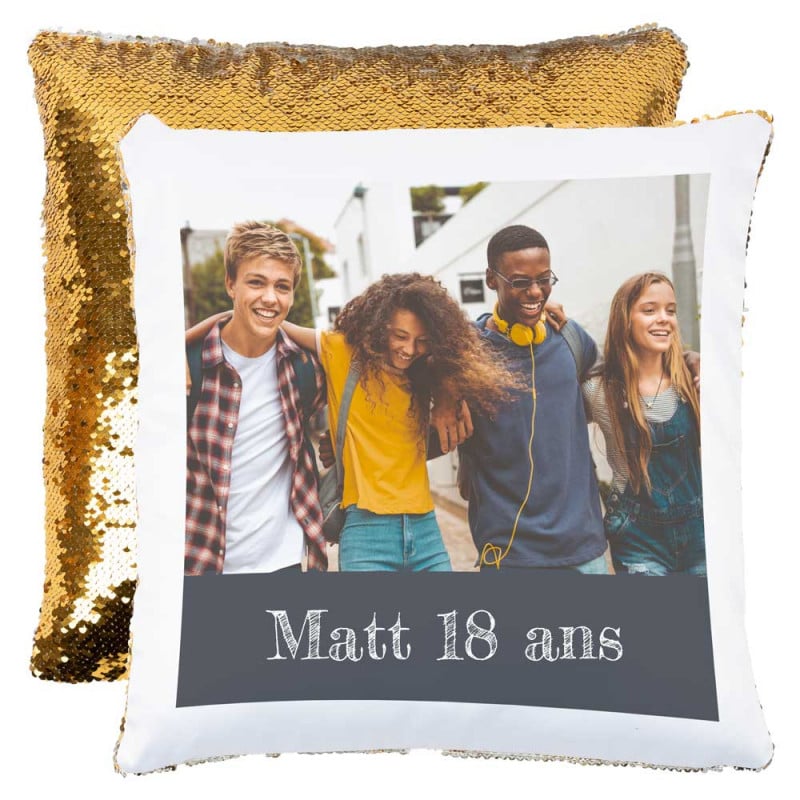 Coussin sequin doré personnalisé