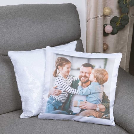 Coussin à sequin argent blanc photo