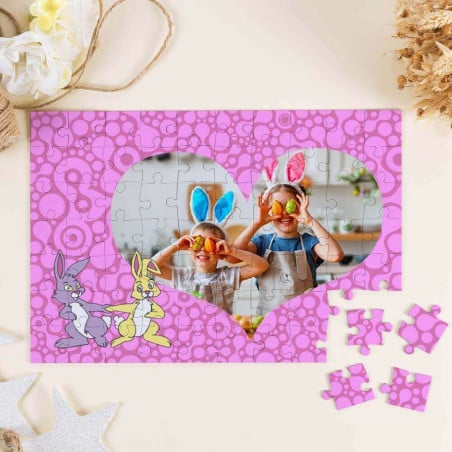 Puzzle thème lapin cœur à personnaliser