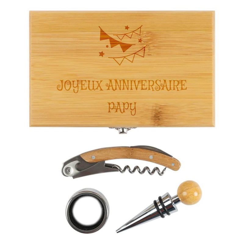 Coffret vin en bois gravé