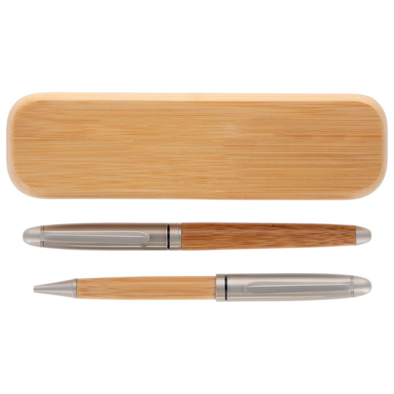 Coffret stylos en bois avec gravure texte